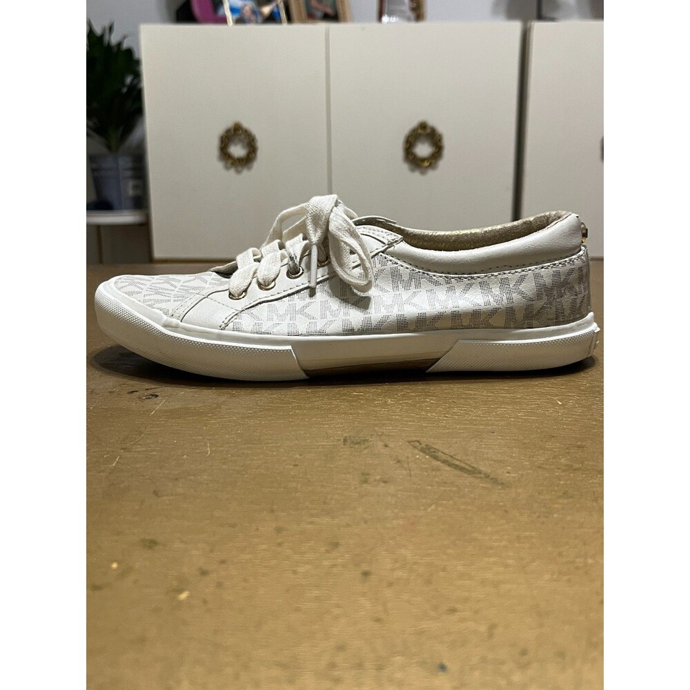 Michael Kors Ima Rebel Sneakers White and Gray Monogram Girl's Size 3 Christmas